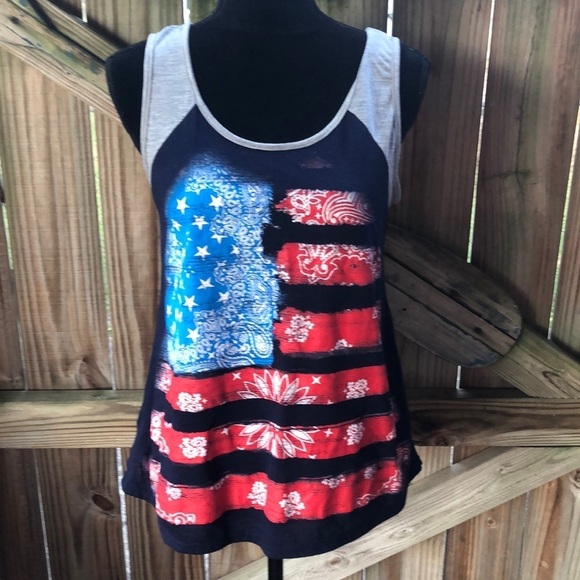 Patriotic Loose Fit Tank Top Crisscross Lace Up Back by All Access Apparel M - Picture 1 of 6